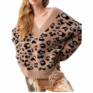 POL Distressed Leopard Chenille Sweater Pullover